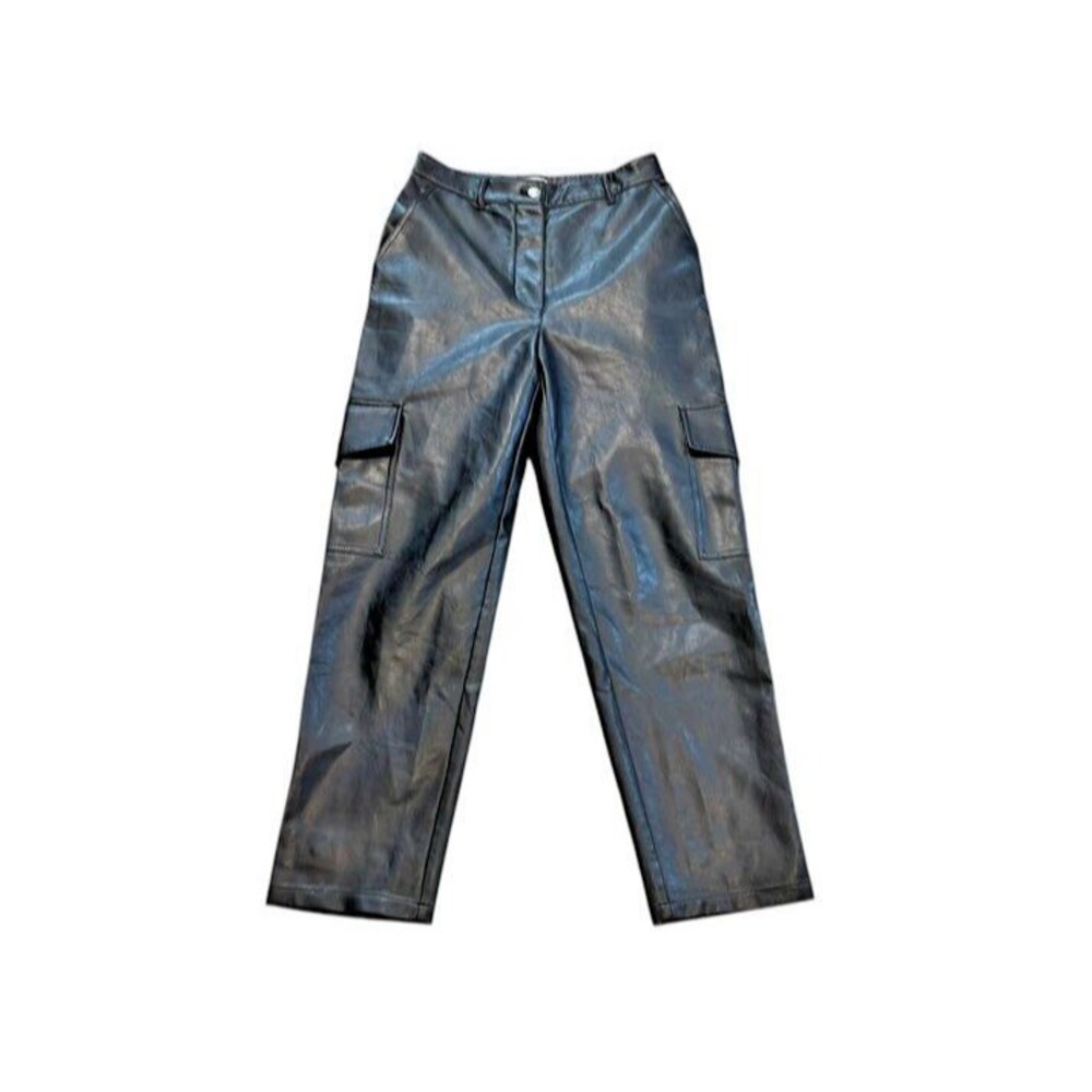Aritzia Wilfred Black Faux Leather Cargo Pants Women's Size Small Moto Straight